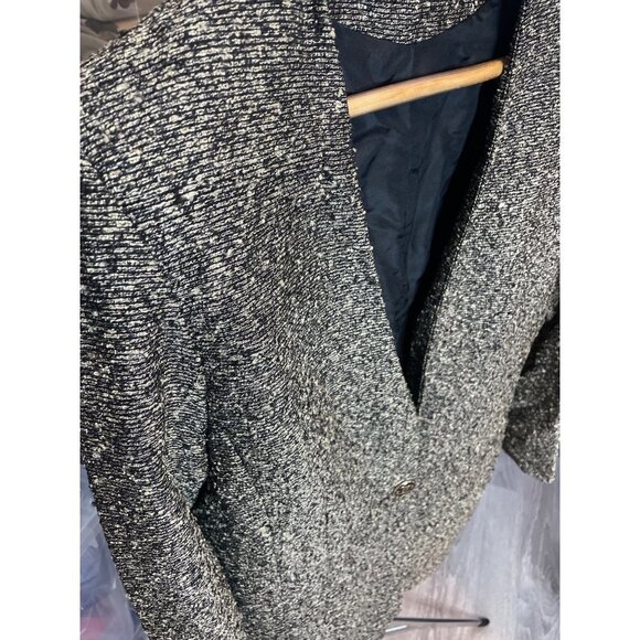 Hand Sewn Black Brown Textured Tweed Single Button Blazer Sz 12 - Picture 4 of 10
